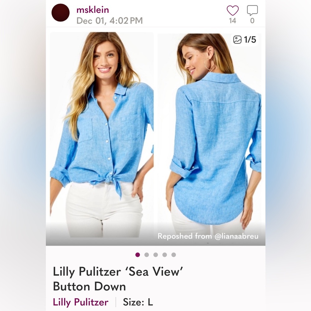 Lilly Pulitzer Sea View Blue Button Down Shirt